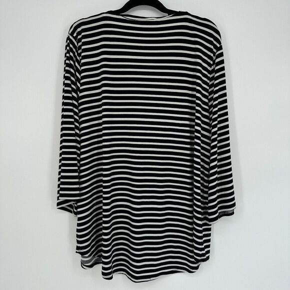 Chicos Womens Blouse Top Size 3 XL Black White Striped Chain Stretch Office Work - Picture 2 of 11